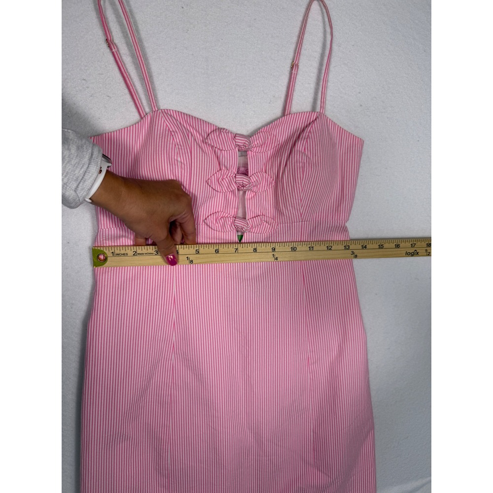 Lilly Pulitzer Petra Dress Womens 2 PB Pink Seersucker Stripe Bow Front Mini NEW - Picture 9 of 11